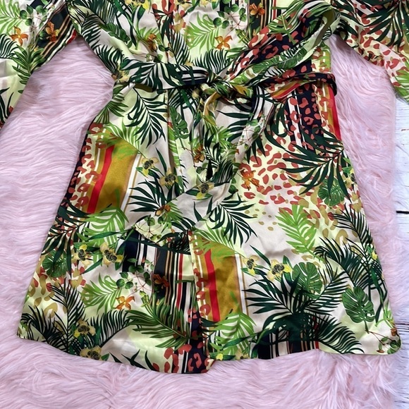 NWT L’AGENCE SILK Tropical Palm Print Kimono Wrap Tie Dress - Picture 7 of 9